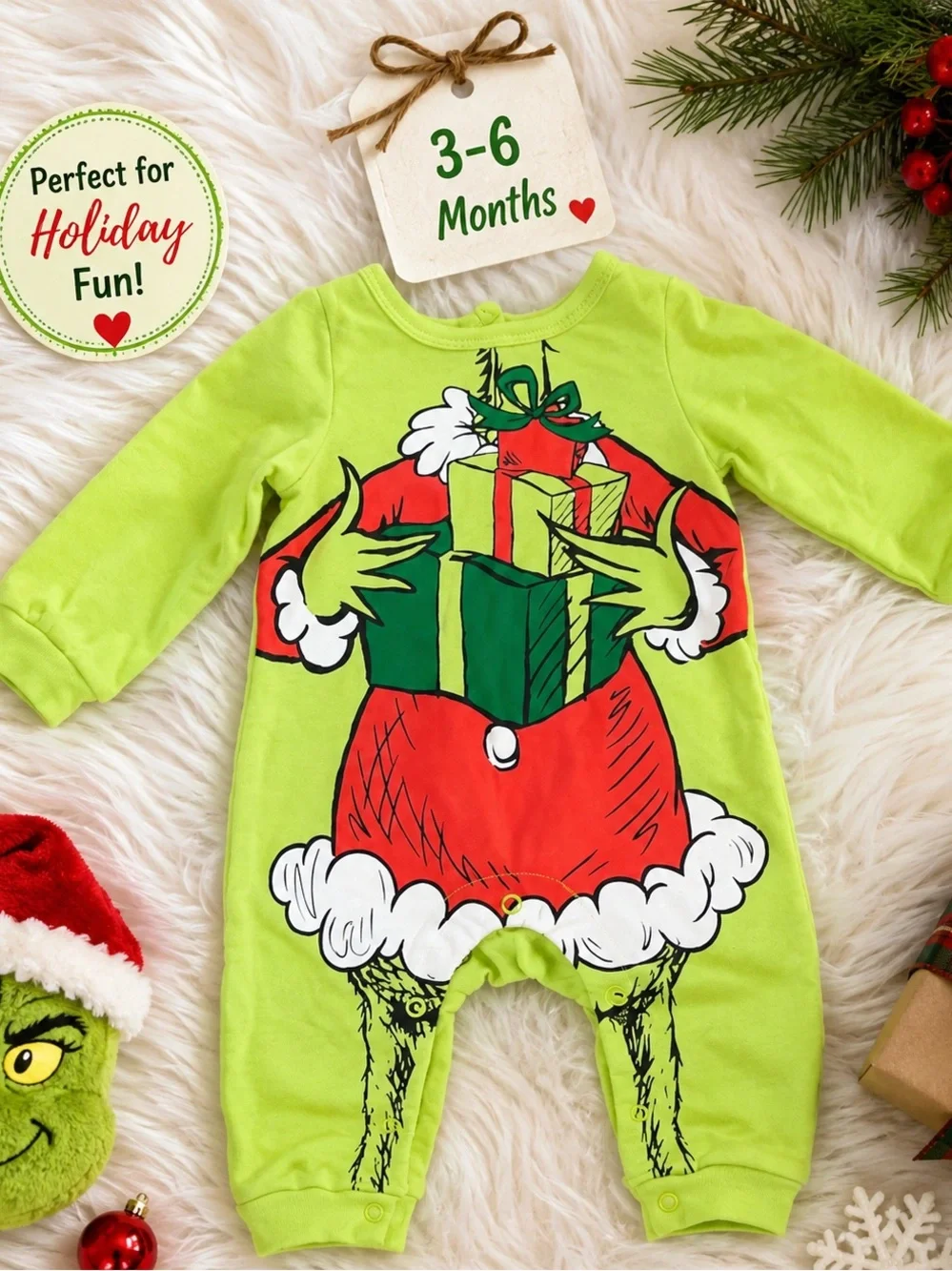 Grinch jammies, size 3 to 6 months still in great condition